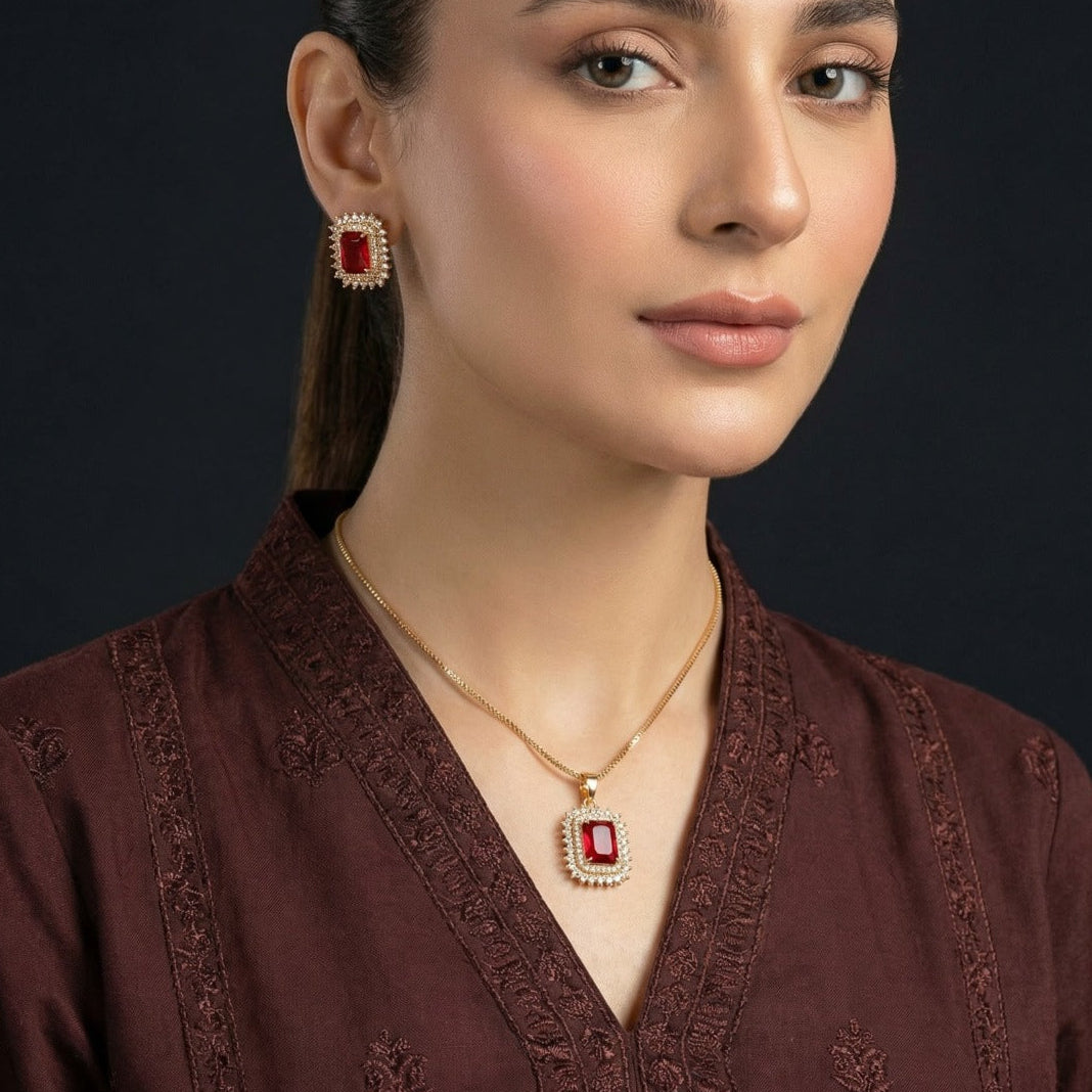 Beautiful Design Gold Plated Crystal Stones Necklace Set for Girls/Women