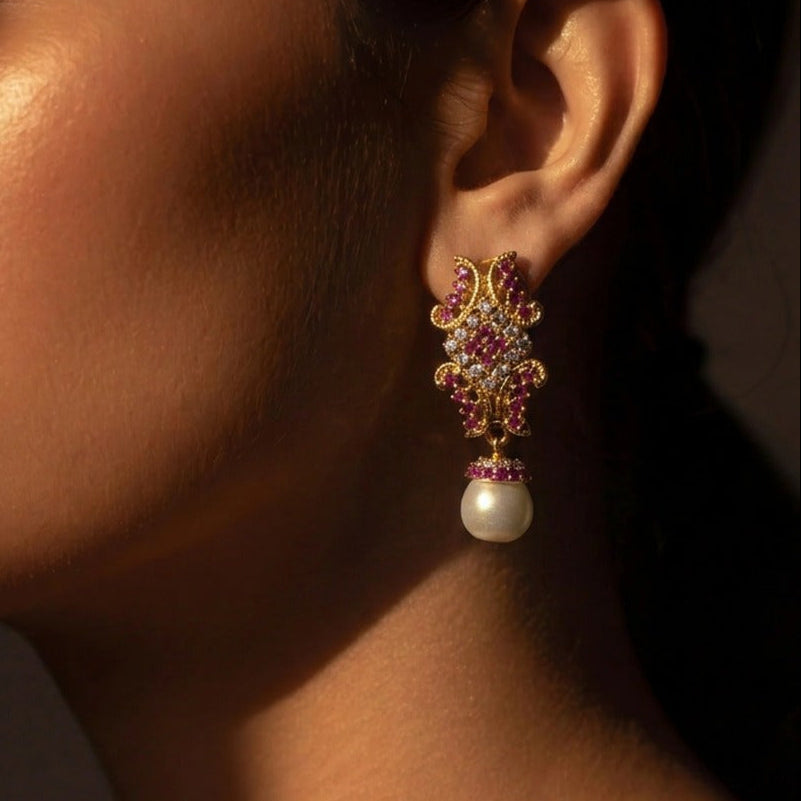 Fancy Unique Design Gold Plated Crystal Stones Earrings For Girls/women