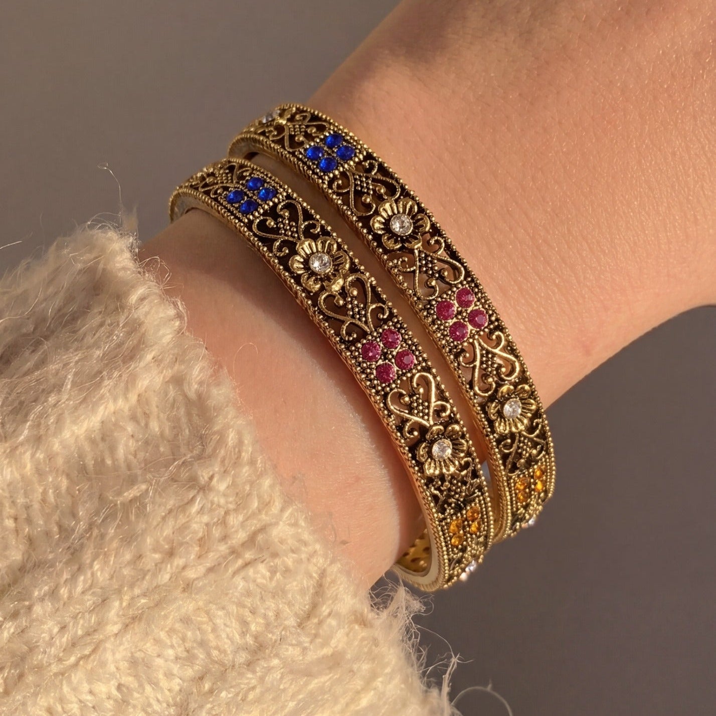 Stylish Unique Design Gold Plated 2pc Bangle Set for Girls/Women