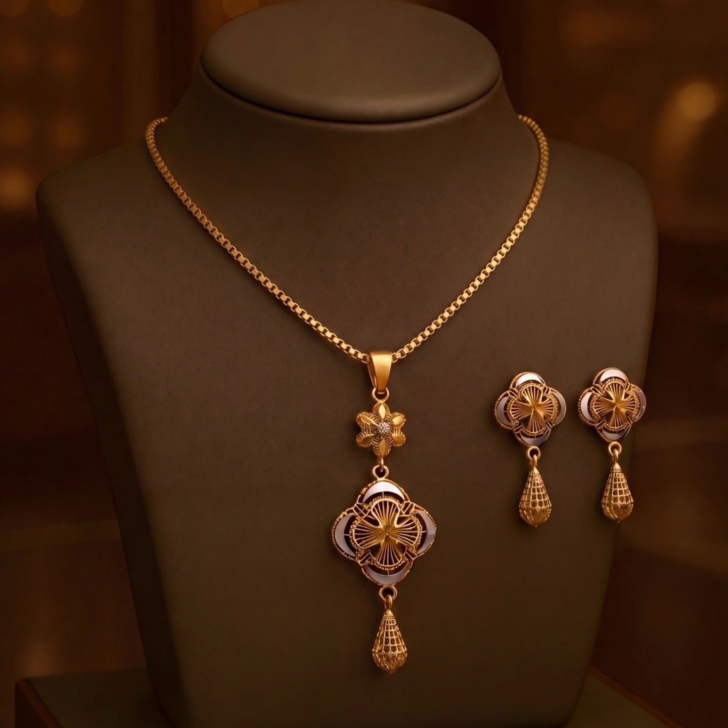 Fancy Unique Design Gold Plated Necklace Set for Girls/Women