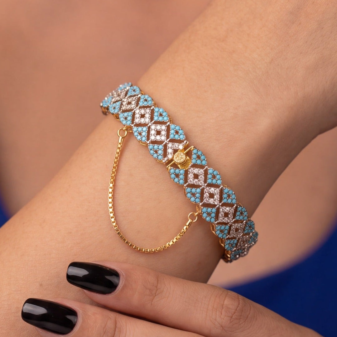 Luminous Unique Design Gold Plated Crystal Stones Bangle for Girls/Women