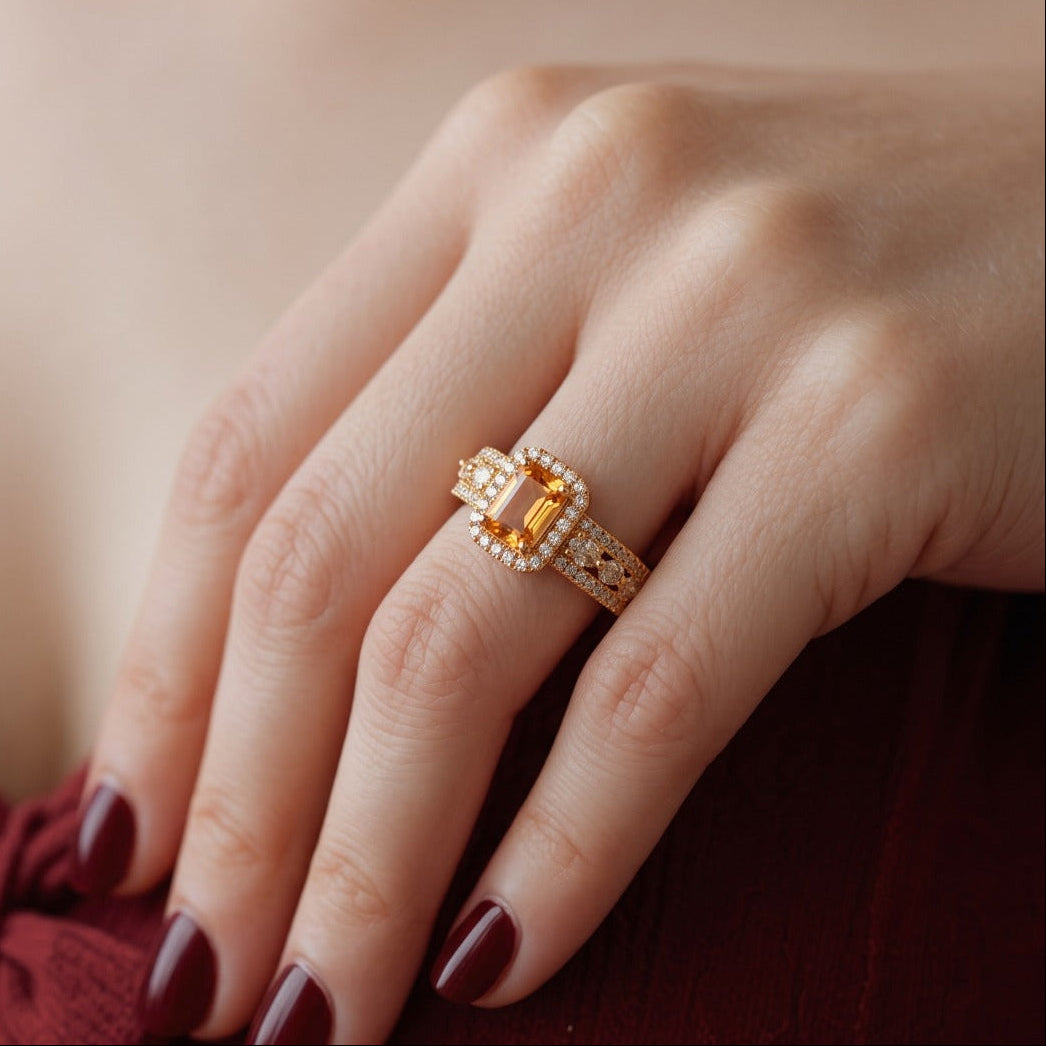 Luminous Unique Design Gold Plated Crystal Stones Ring For Girls/women