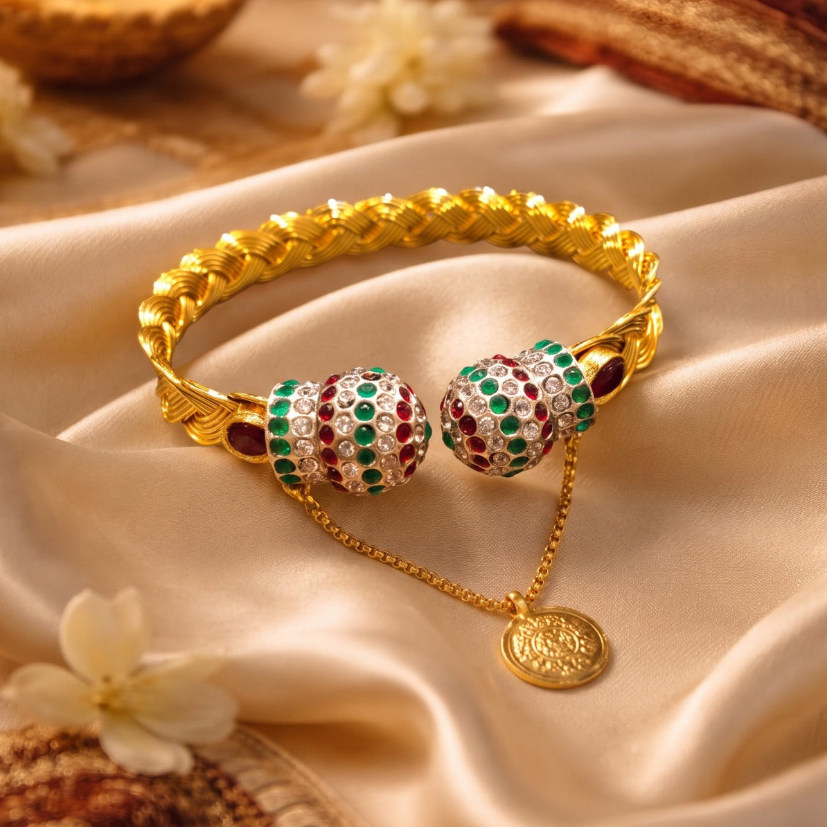Elegant Unique Design Gold Plated Crystal Stones Bangle for Girls/Women