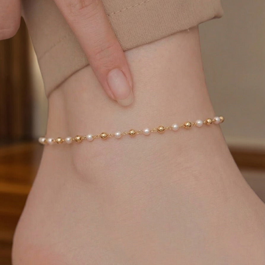 Luminous Unique Design Gold Plated Pearls Anklet for Girls/Women