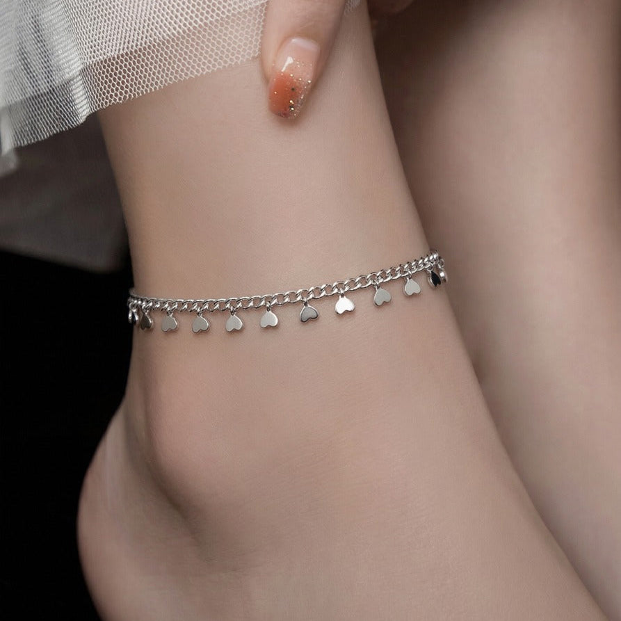 Dazzling Unique Heart Design Silver Plated Anklet for Girls/Women