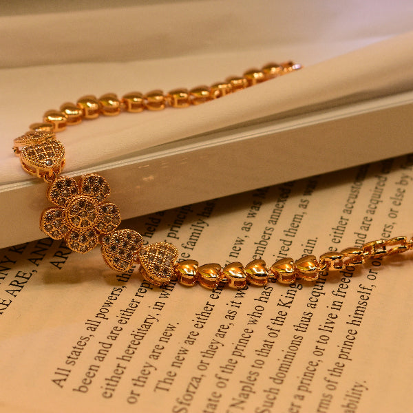 Fancy Flower Design Gold Plated Crystal Stones Bracelet for Girls/Women