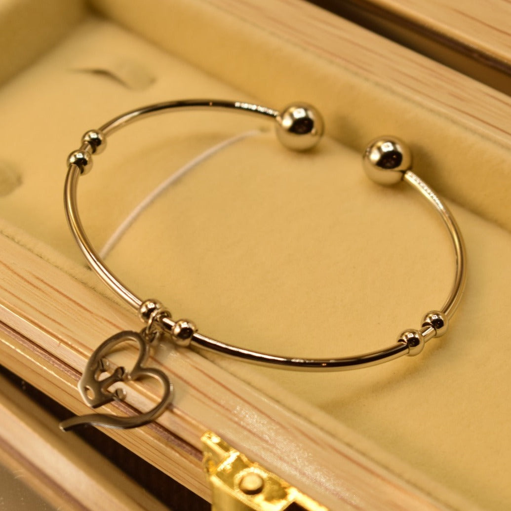 Elegant Fancy Heart Crystal Silver Bangle Bracelet for Girls/Women