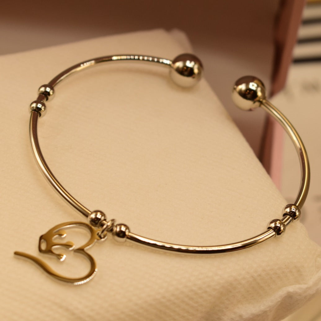 Elegant Fancy Heart Crystal Silver Bangle Bracelet for Girls/Women