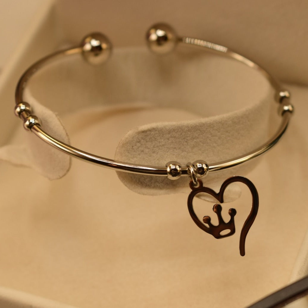 Elegant Fancy Heart Crystal Silver Bangle Bracelet for Girls/Women