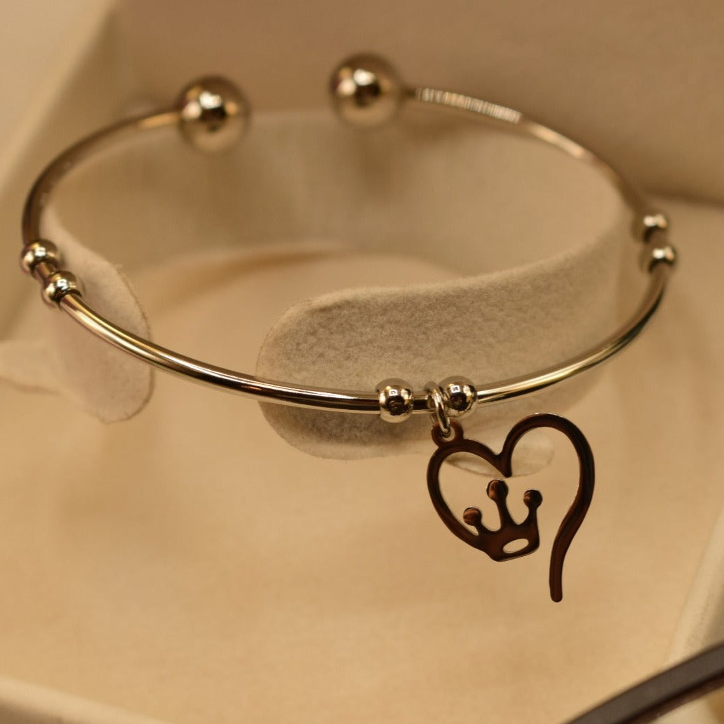 Elegant Fancy Heart Crystal Silver Bangle Bracelet for Girls/Women