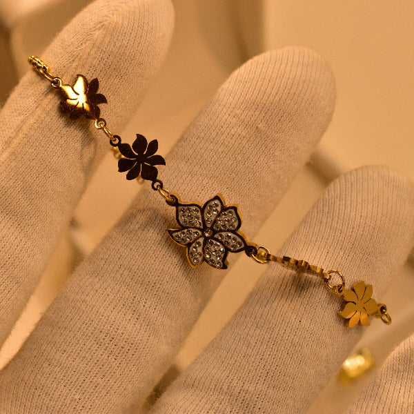 Dazzling Flower Design Gold Plated Crystal Stones Bracelet for Girls/Women