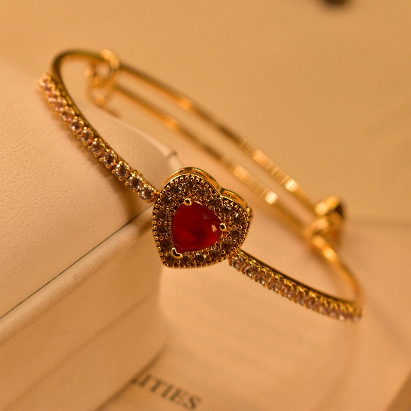 Gorgeous Heart Design Gold Plated Real Stones Bracelet for Girls/Women