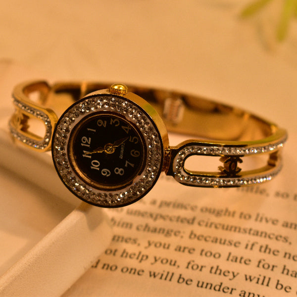 Luminous Watch Design Gold Plated Crsytal Stones Bracelet for Girls/Women