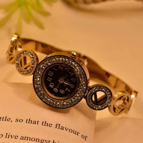 Luminous Watch Design Gold Plated Crystal Stones Bracelet for Girls/Women
