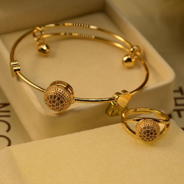Gorgeous Unique Design Gold Plated Bracelet and Ring Set for Girls/Women
