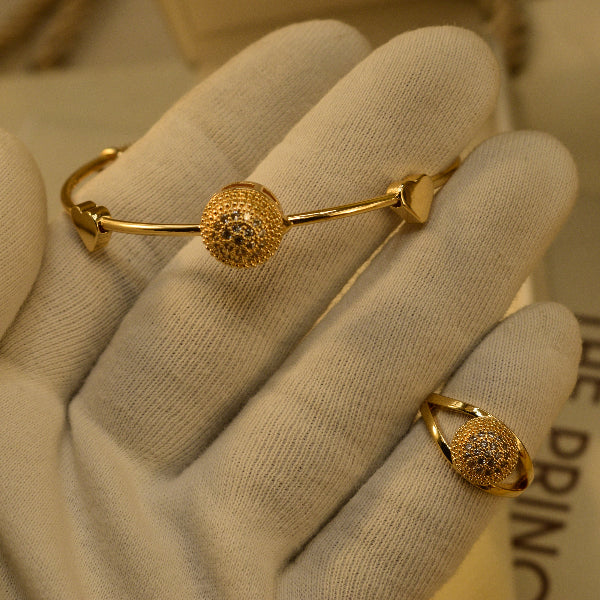 Gorgeous Unique Design Gold Plated Bracelet and Ring Set for Girls/Women