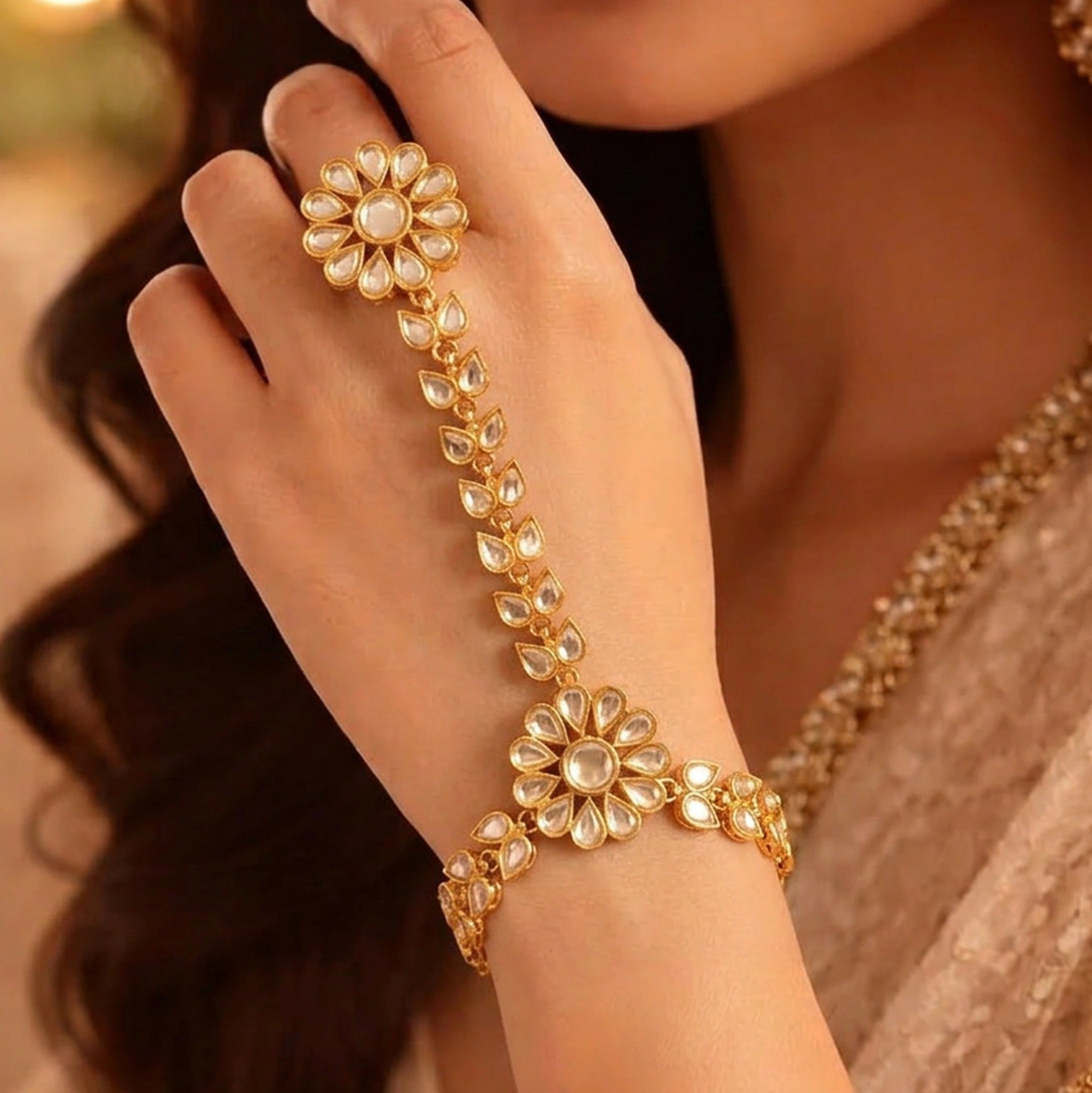 Glamorous Unique Design Gold Plated Kundan Angla for Girls/Women