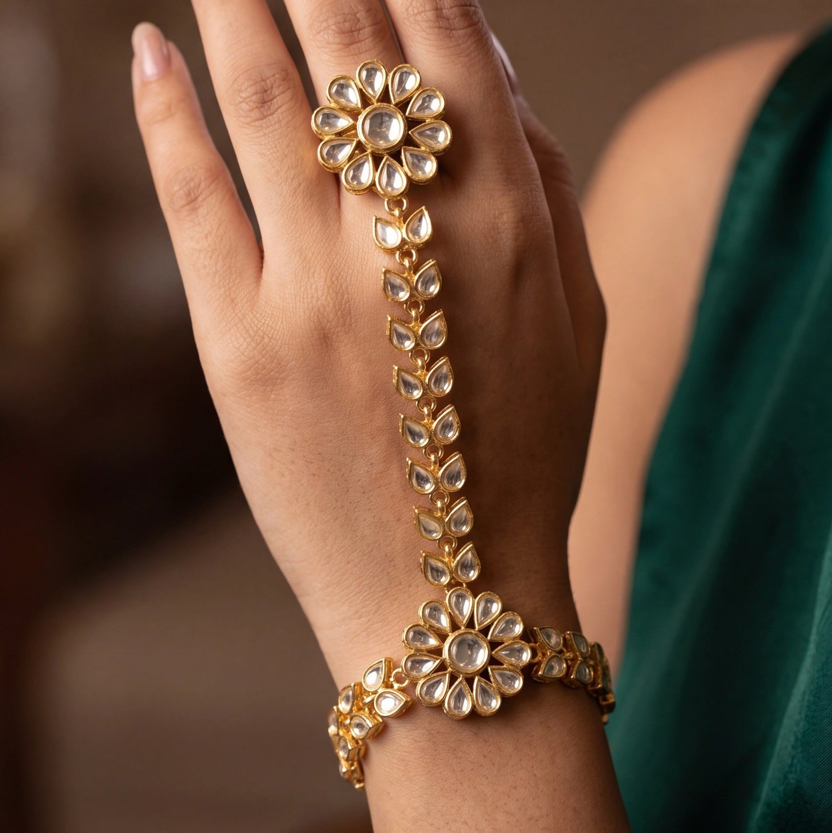 Glamorous Unique Design Gold Plated Kundan Angla for Girls/Women
