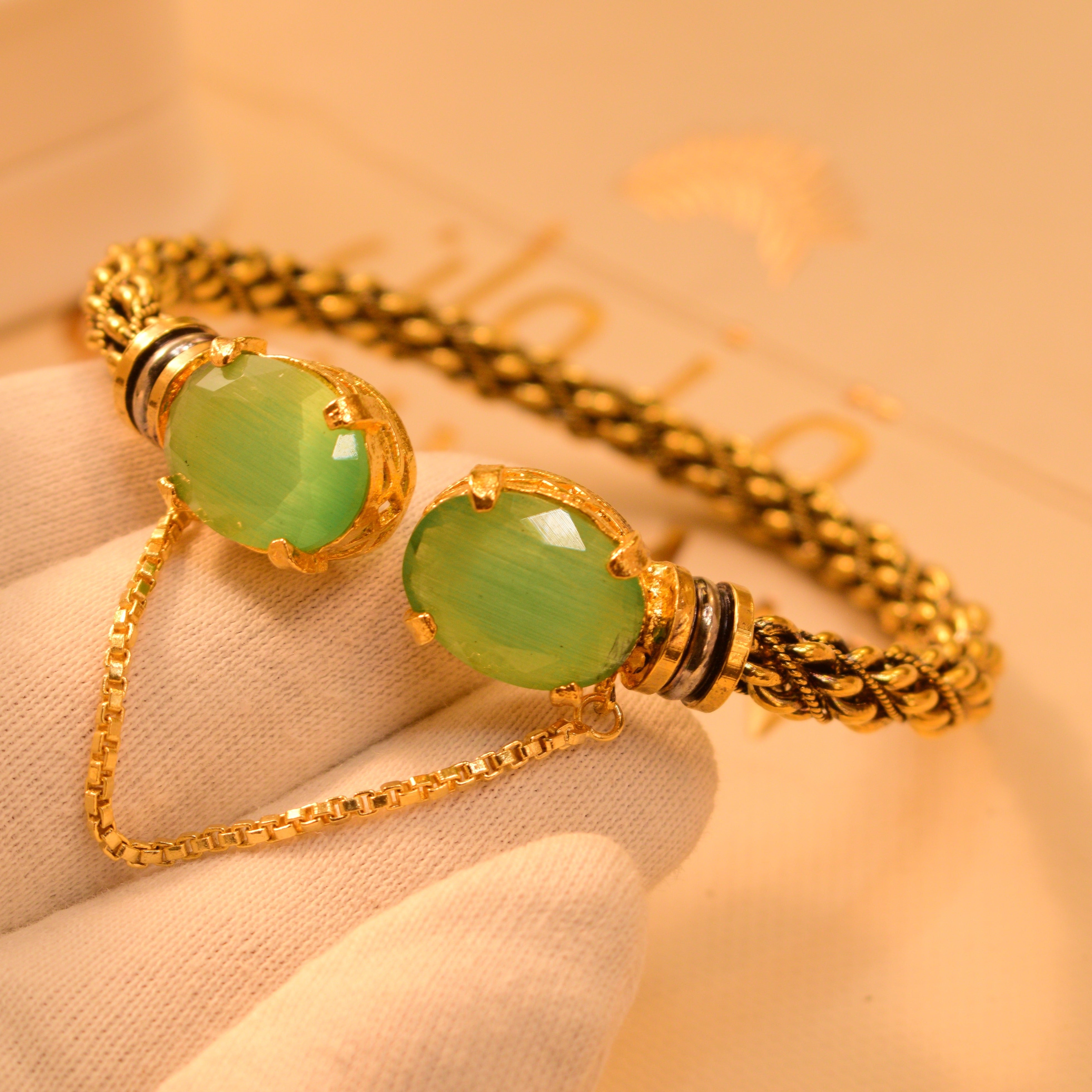 Fancy Real Stones Gold Plated Bangles Set for Girls/Women