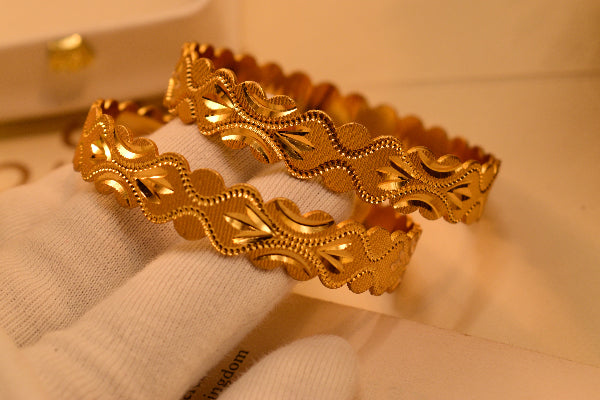 Gorgeous Unique Design Gold Plated 2pc Bangle Set for Girls/Women