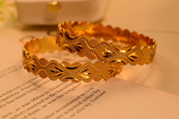 Gorgeous Unique Design Gold Plated 2pc Bangle Set for Girls/Women