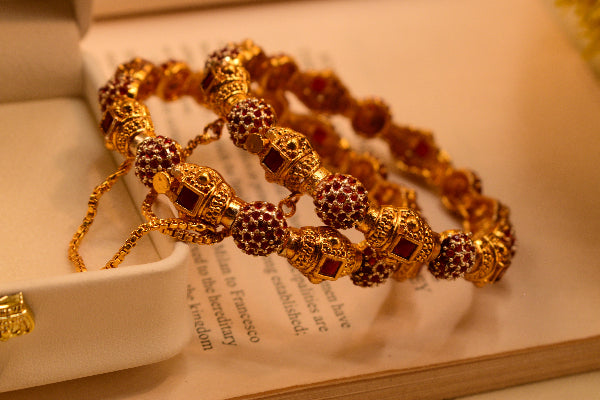Luxury Unique Design Gold Plated Crystal Stones 2pc Bangle Set for Girls/Women