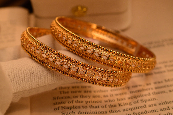 Beautiful Unique Design Gold Plated 2pc Bangle Set for Girls/Women