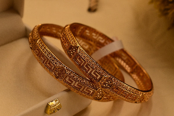 Gorgeous Unique Design Gold Plated 2pc Bangle Set for Girls/Women