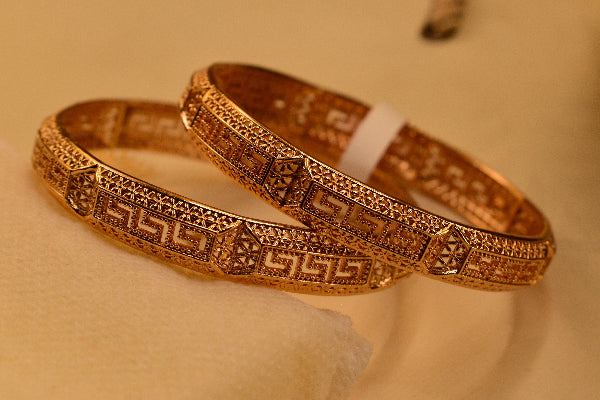 Gorgeous Unique Design Gold Plated 2pc Bangle Set for Girls/Women