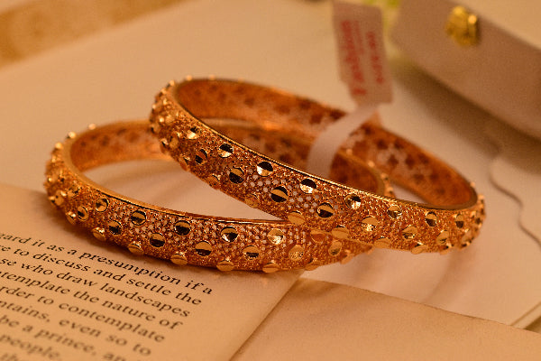 Fancy Unique Design Gold Plated 2pc Bangle Set for Girls/Women