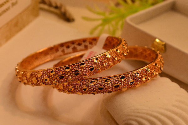 Fancy Unique Design Gold Plated 2pc Bangle Set for Girls/Women