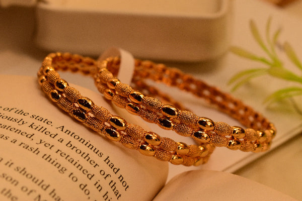 Luxury Unique Design Gold Plated 2pc Bangle Set for Girls/Women