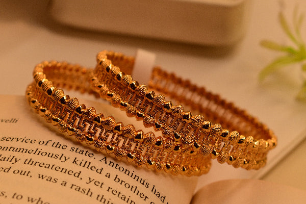 Elegant Unique Heart Design Gold Plated 2pc Bangle Set for Girls/Women