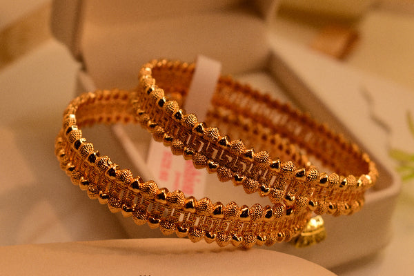 Elegant Unique Heart Design Gold Plated 2pc Bangle Set for Girls/Women