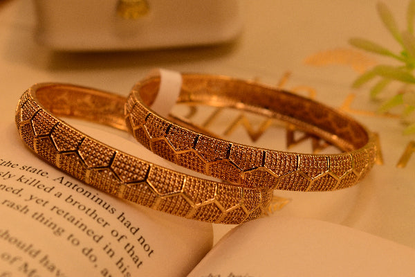 Luminous Unique Design Gold Plated 2pc Bangle Set for Girls/Women