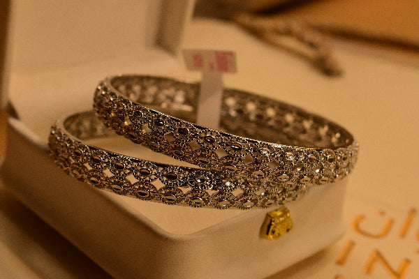 Dazzling Unique Design Silver Plated 2pc Bangle Set for Girls/Women
