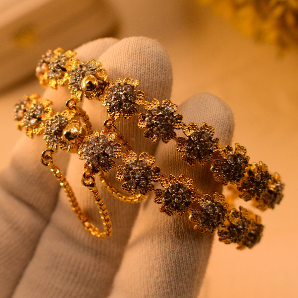 Sparkling Design Gold Plated Crystal Stones 2pc Bangle Set for Girls/Women