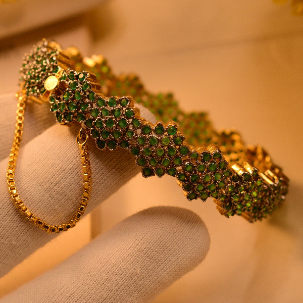 Dazzling Unique Design Gold Plated Real Stones Bangle for Girls/Women