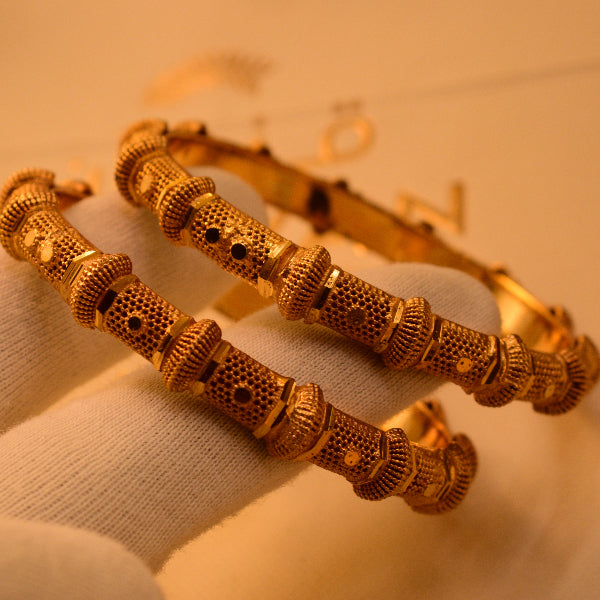 Gorgeous Unique Design Gold Plated 2pc Bangle Set for Girls/Women