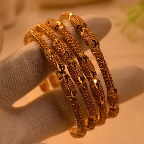 Fancy Unique Design Gold Plated 4pc Bangle Set for Girls/Women