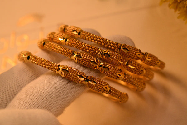 Fancy Unique Design Gold Plated 4pc Bangle Set for Girls/Women