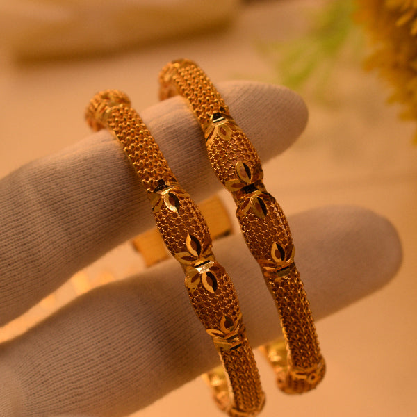 Sparkling Unique Design Gold Plated 2pc Bangle Set for Girls/Women