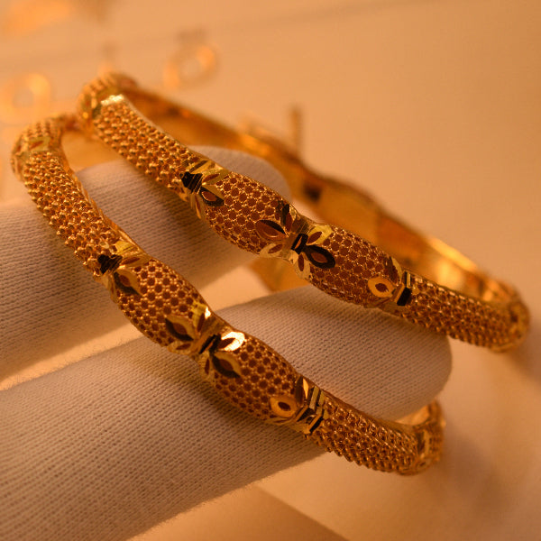 Sparkling Unique Design Gold Plated 2pc Bangle Set for Girls/Women