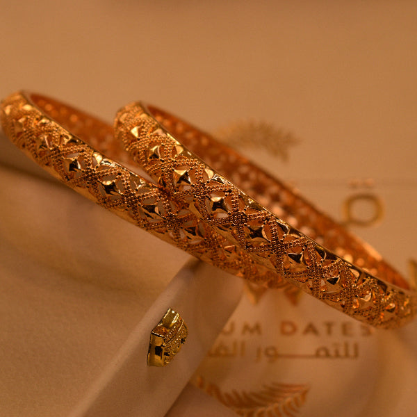 Luxury Unique Design Gold Plated 2pc Bangle Set for Girls/Women