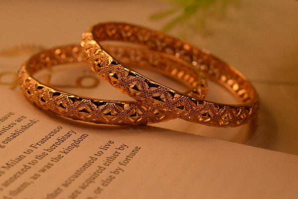 Luxury Unique Design Gold Plated 2pc Bangle Set for Girls/Women