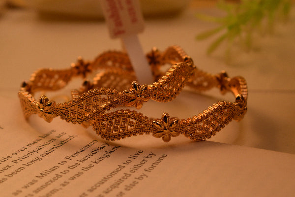 Dazzling Unique Design Gold Plated 2pc Bangle Set for Girls/Women