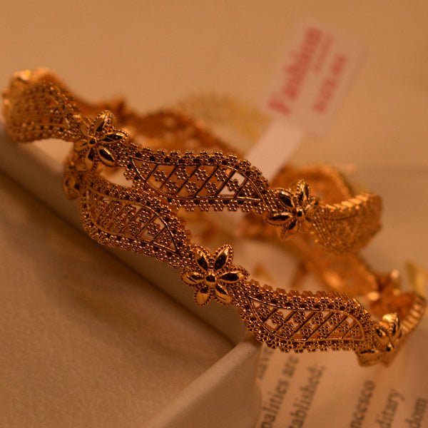 Dazzling Unique Design Gold Plated 2pc Bangle Set for Girls/Women