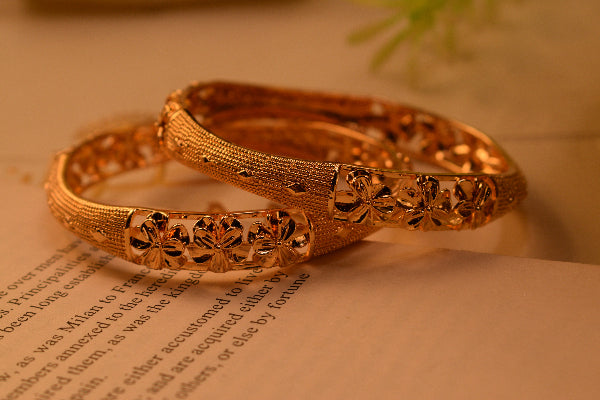 Charming Unique Design Gold Plated 2pc Bangle Set for Girls/Women