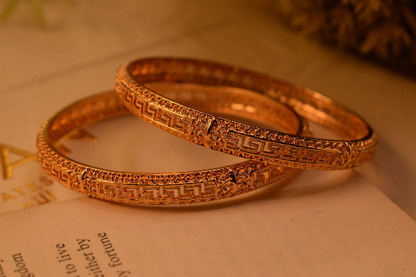 Stylish Unique Design Gold Plated 2pc Bangle Set for Girls/Women