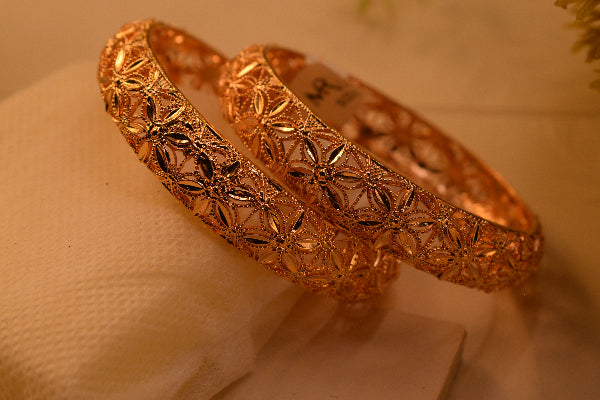 Gorgeous Unique Design Gold Plated 2pc Bangle Set for Girls/Women
